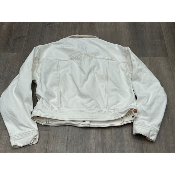 Madewell Women's Collared Button Up Crop Denim Jacket In Tile White Size Small - Picture 2 of 8